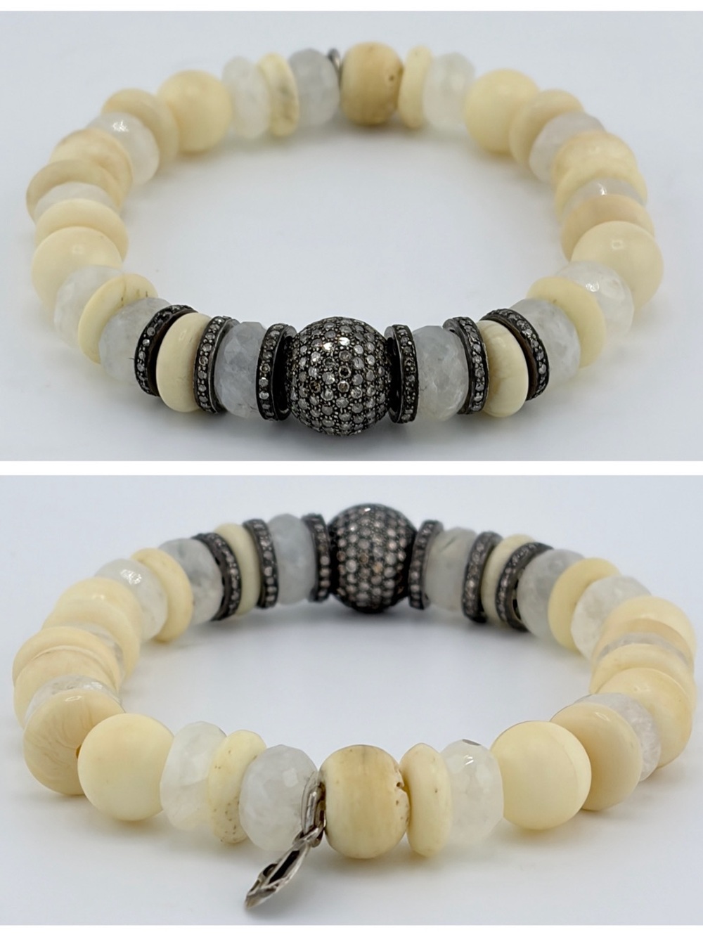 new Moonstone Bone Diamond Beaded Bracelet - Picture 12 of 17